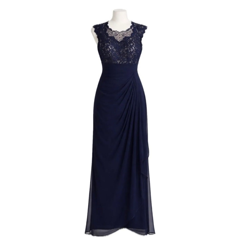 Xscape Navy Lace Bodice Maxi Dress